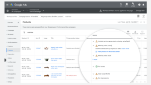 Updated insights column within the product page on Google Ads