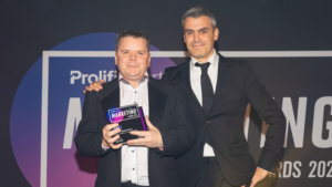 Prolific North Marketing Award - Kristian Bentham accepting his award