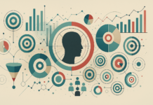 A graphic illustration of a human head silhouette surrounded by charts, graphs, target icons, and data visualizations, representing lead generation and data-driven decision-making for B2B marketers.