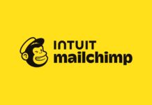 Intuit Mailchimp logo featuring a smiling monkey face with a hat beside the words "Intuit Mailchimp" on a yellow background, reflecting new tools and customer insights to help you grow your business.